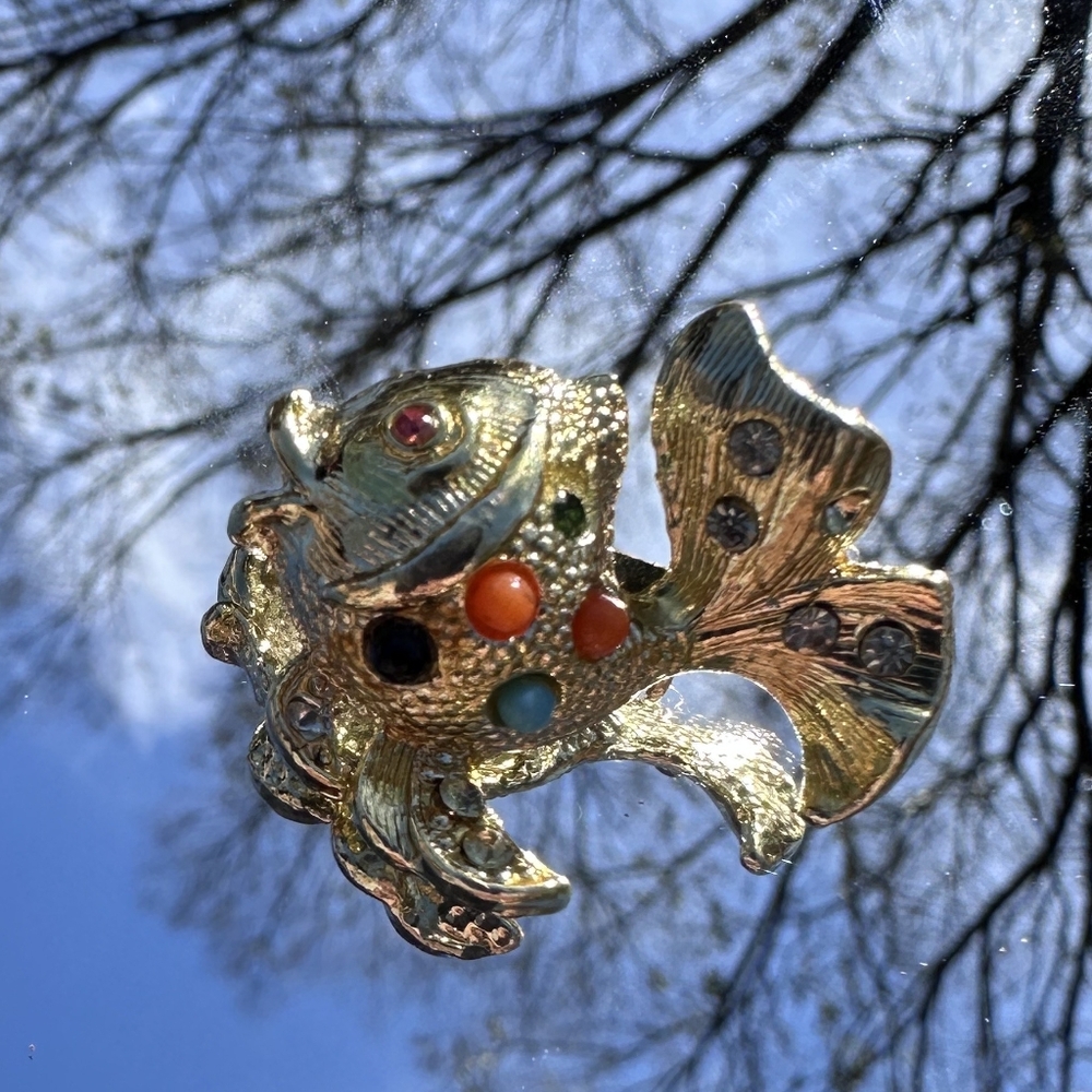 Gold-Tone Fish Brooch with Multicolor Accents